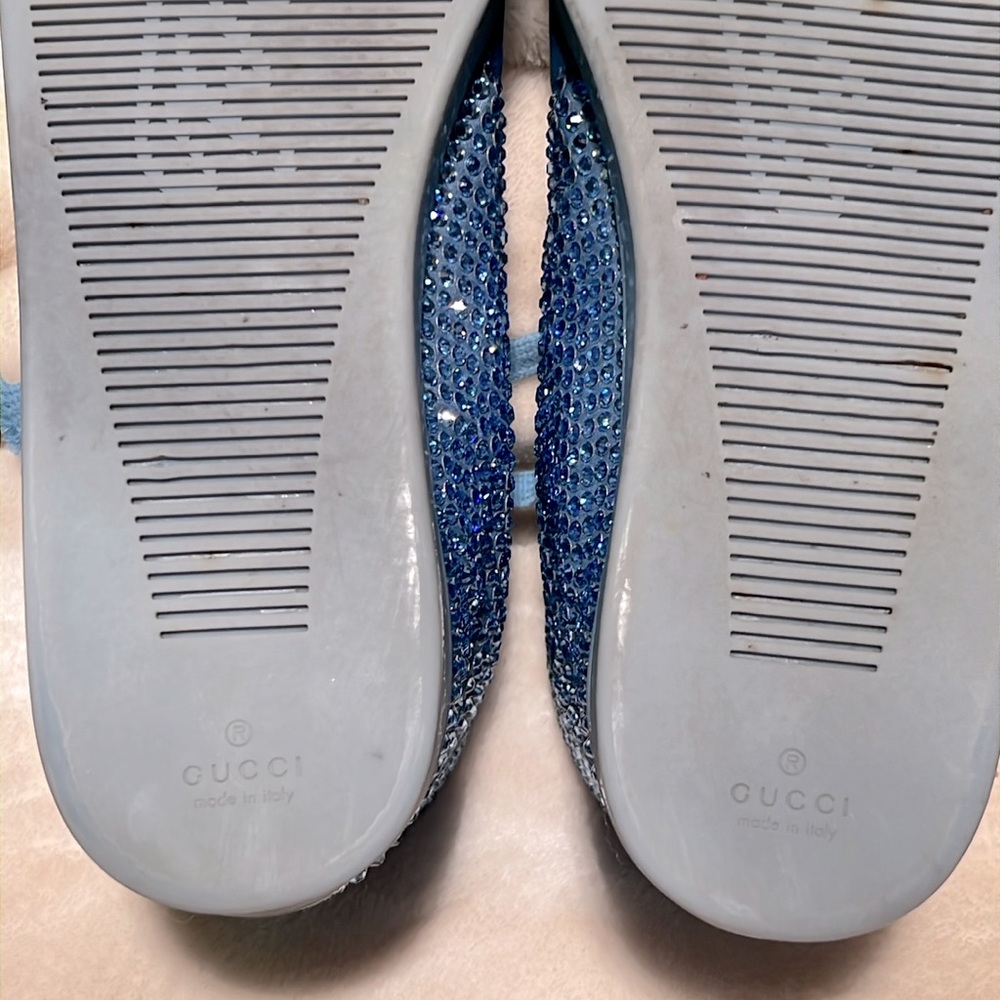 GUCCI 👟 RARE CODA BLUE SATIN LEATHER RHINESTONE CRYSTAL HIGH-TOP SNEAKERS 8.5 - Picture 14 of 15